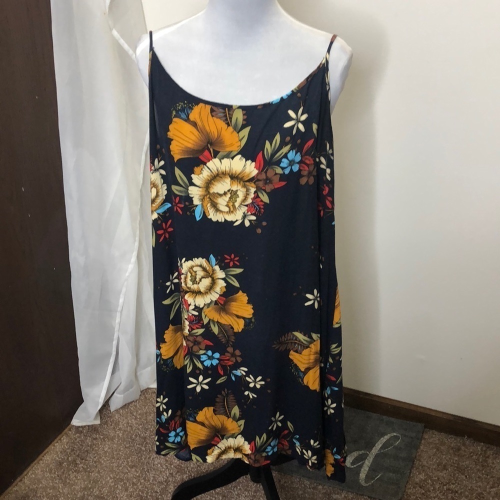 Ms basic dark blue floral spaghetti strap dress size XL - Picture 1 of 10